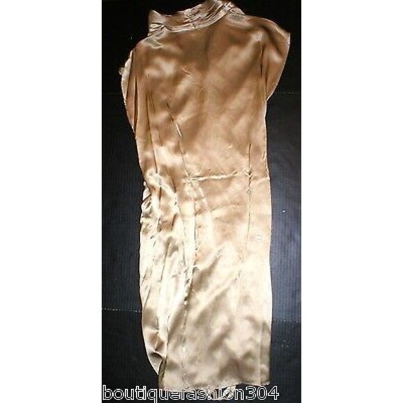 NWT $495 New Designer Josie Natori Womens S Silk Dress Champagne Gold Drape Cros - Picture 8 of 10